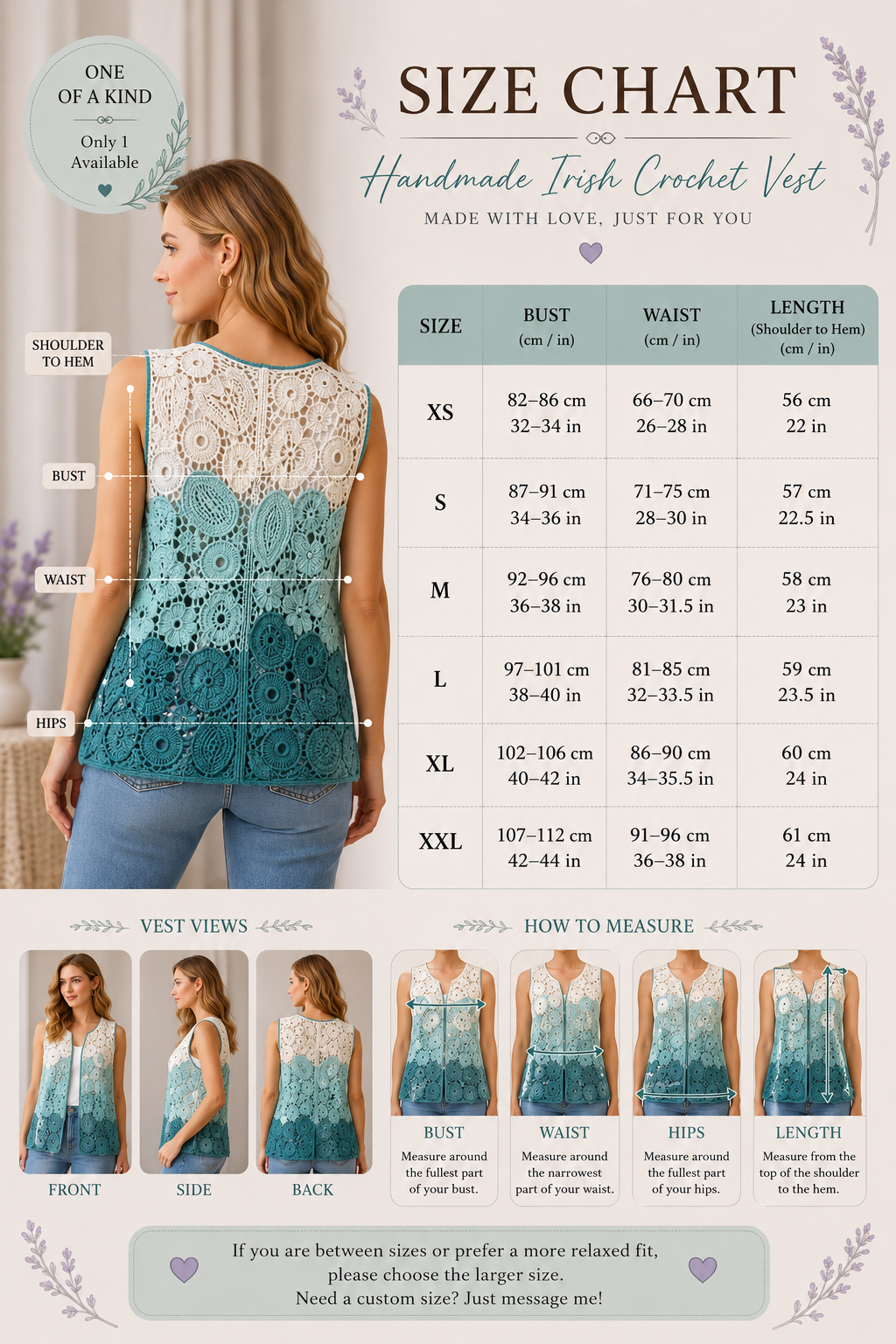 Handmade Irish Crochet Vest – Custom Color & Size