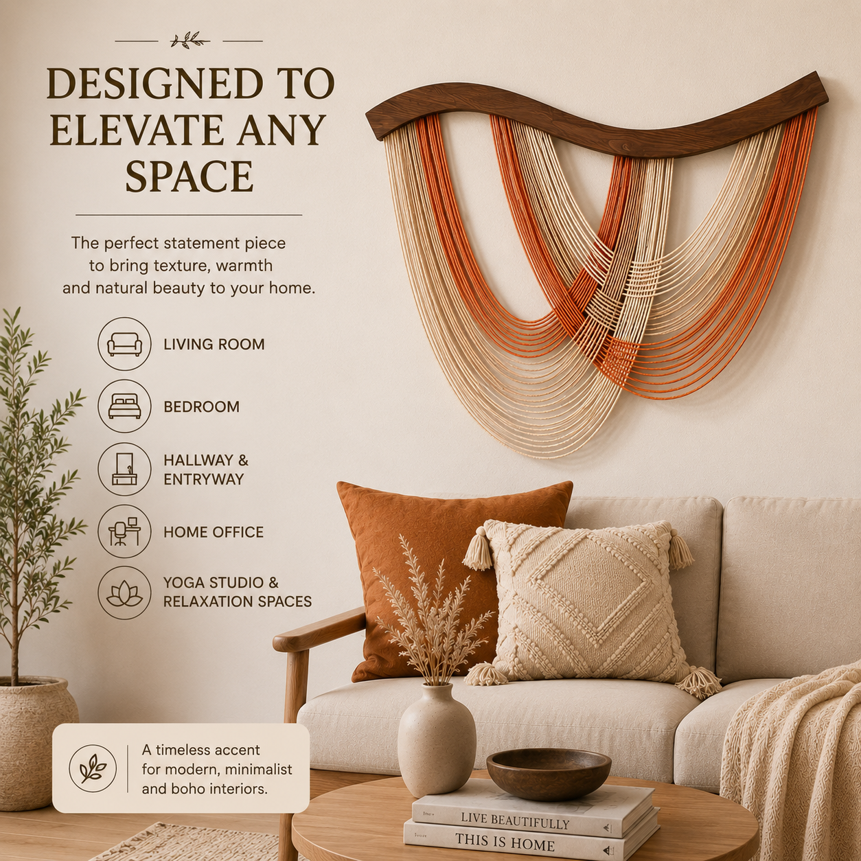 Handmade Nordic Fiber Wall Art – Wood & Wool Woven Wall Hanging