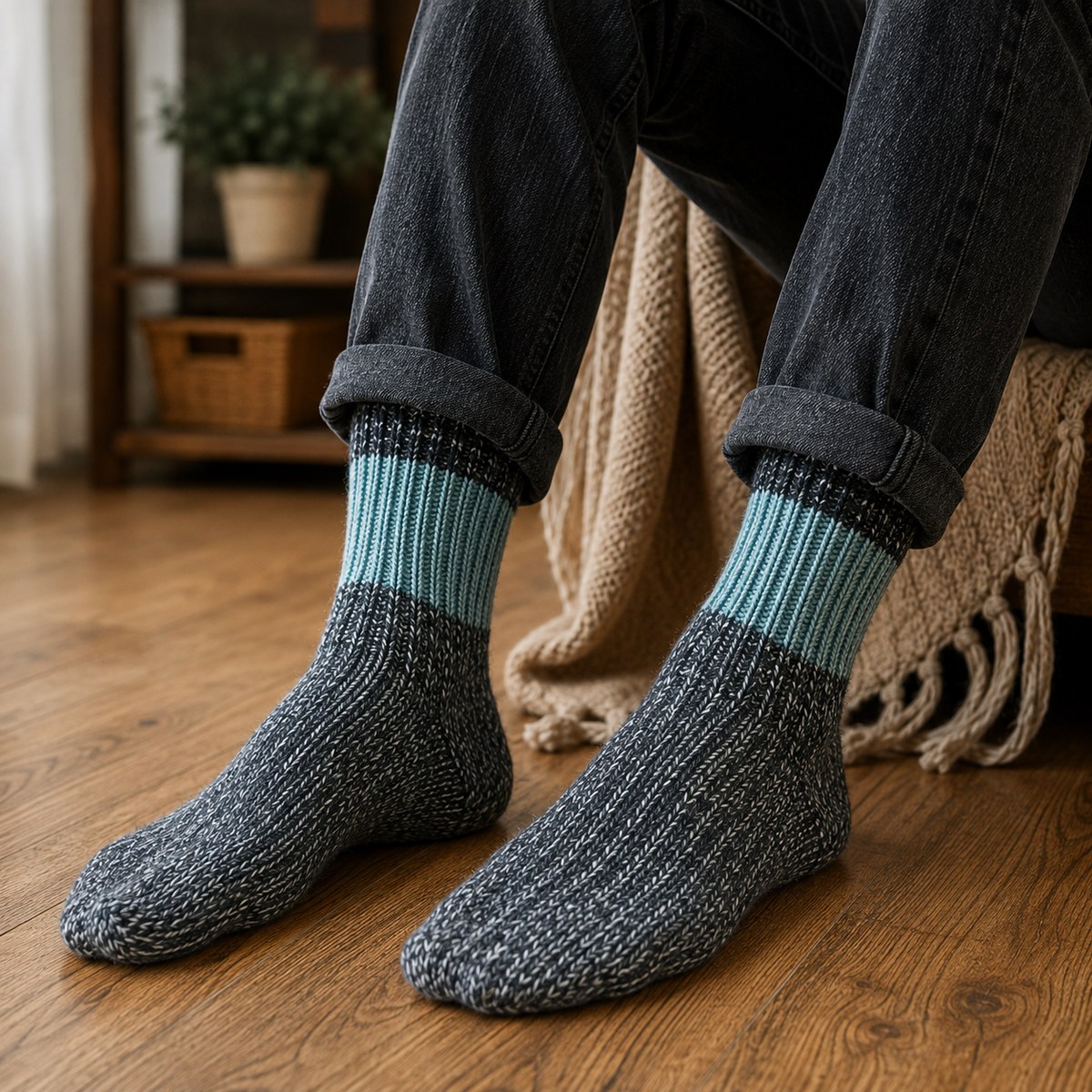 Handmade Men’s Wool Socks – Warm Hand Knitted Socks, EU Size 45