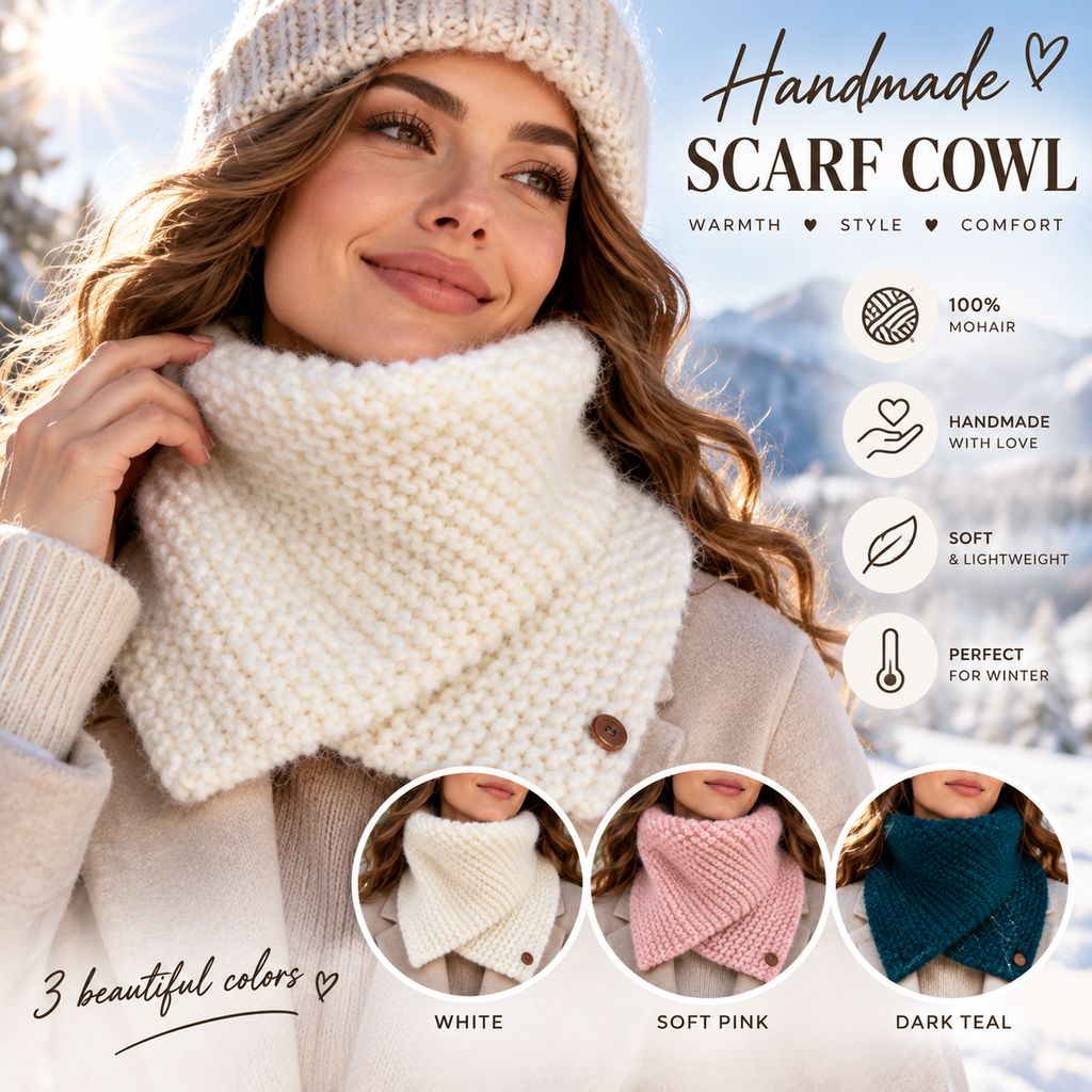 Handmade Mohair Neck Warmer for Women – Soft Knitted Cowl Scarf, Cozy Winter Scarf, Christmas Gift for Her