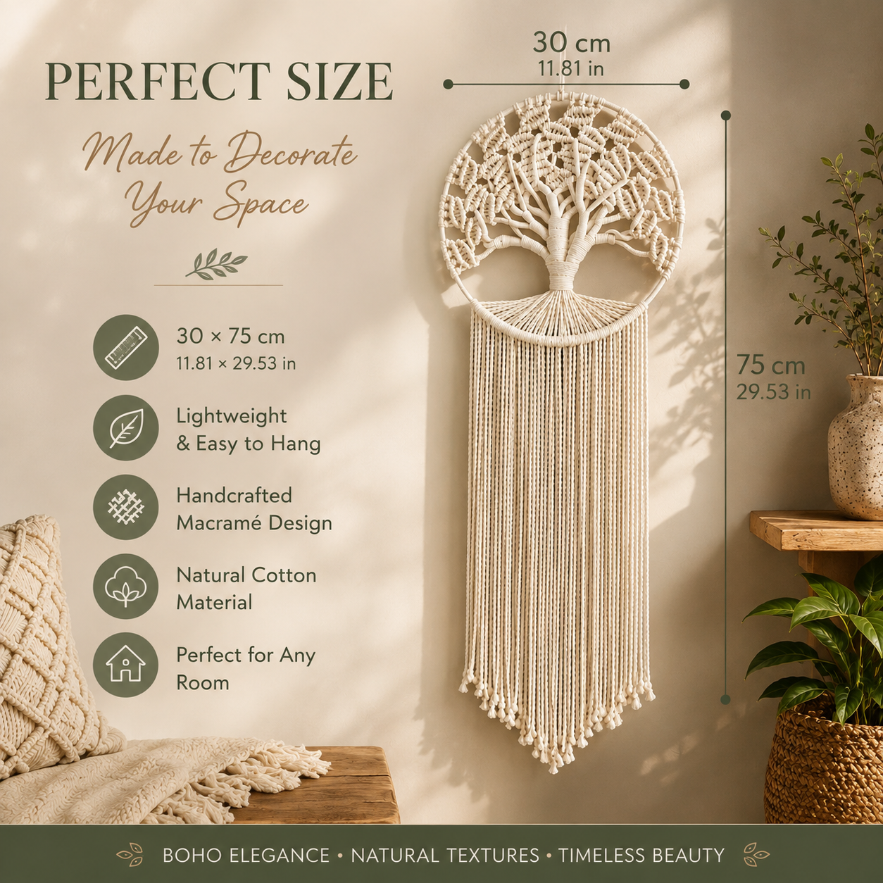 Tree of Life Macrame Wall Hanging – Handmade Boho Woven Wall Decor, Bedroom & Living Room Tapestry