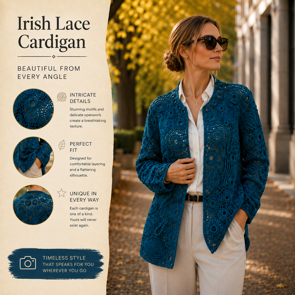 Handmade Irish Lace Cardigan – One of a Kind – Deep Blue