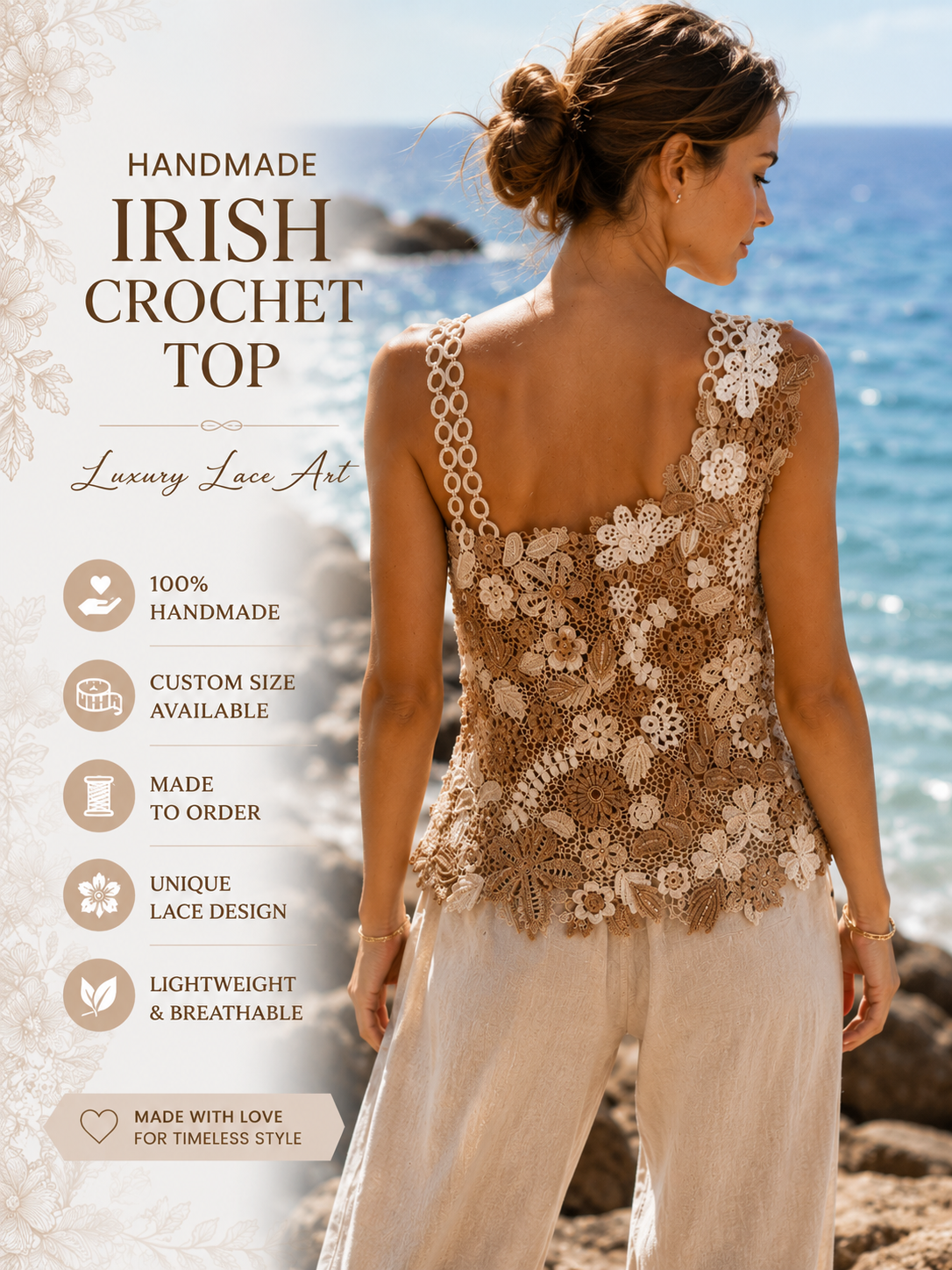 Handmade Irish Crochet Top – One of a Kind – Made to Order