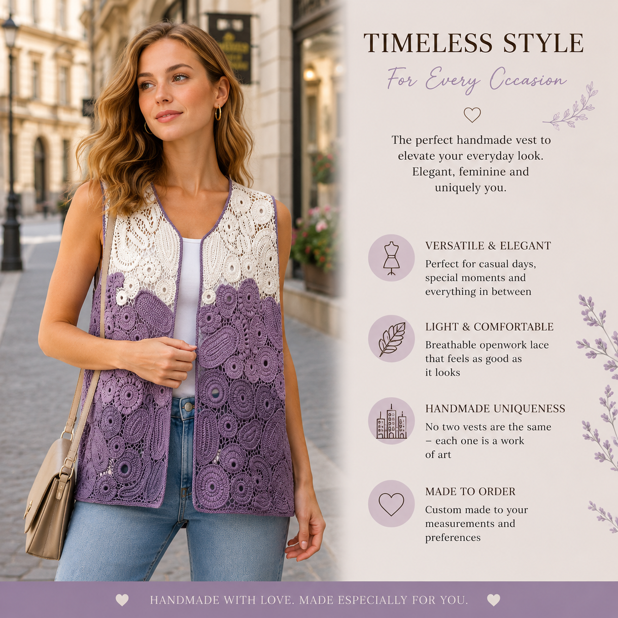 Handmade Irish Crochet Vest – Custom Color & Size