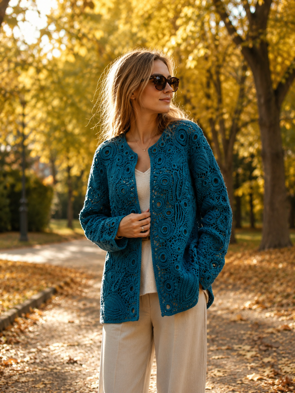 Handmade Irish Lace Cardigan – One of a Kind – Deep Blue