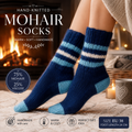 Hand-Knitted Mohair Socks – Warm Blue Handmade Socks, Size EU 38