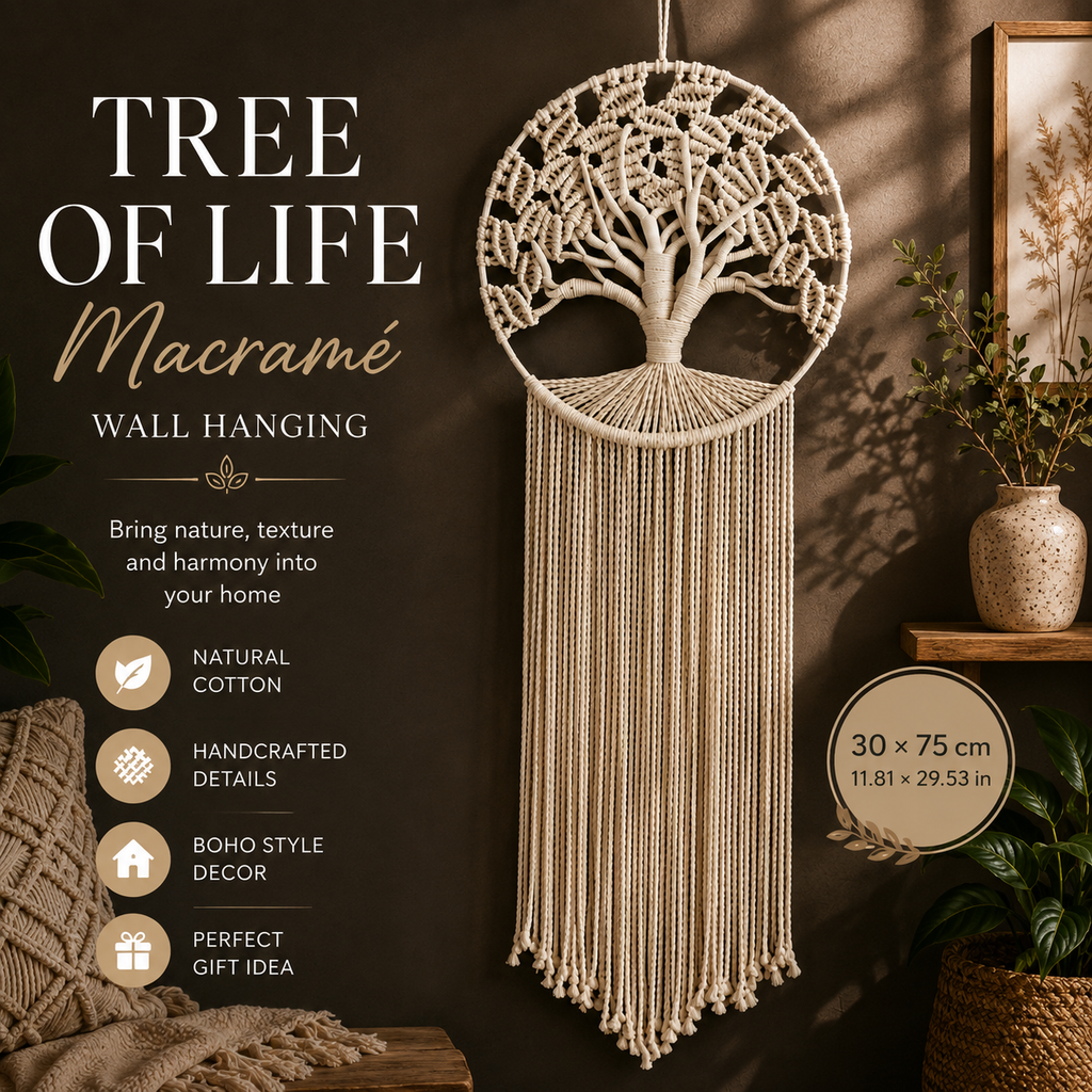 Tree of Life Macrame Wall Hanging – Handmade Boho Woven Wall Decor, Bedroom & Living Room Tapestry