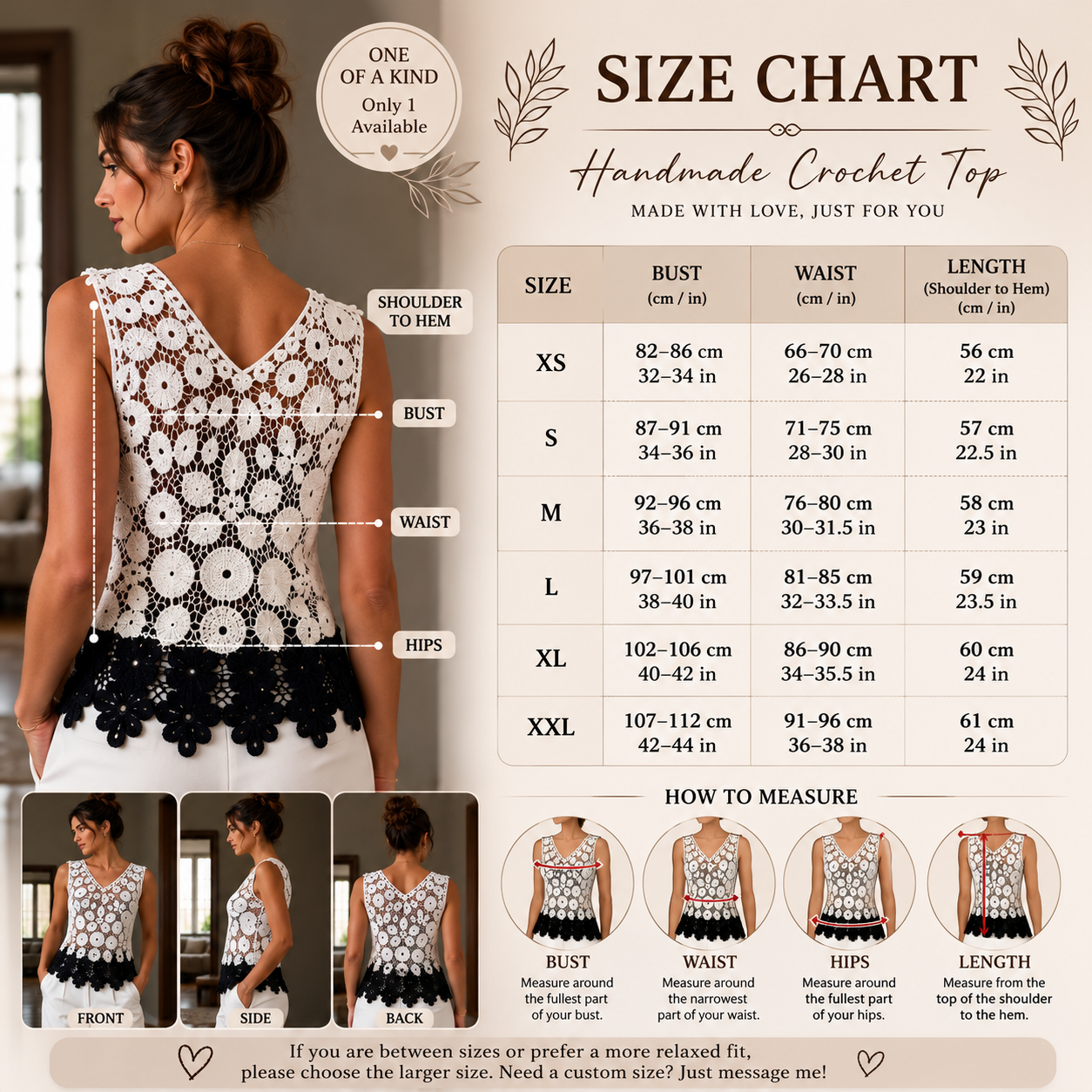 One of a Kind Irish Lace Crochet Top – Handmade Black & White Lace Blouse