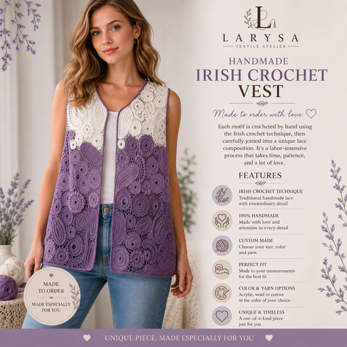 Handmade Irish Crochet Vest – Custom Color & Size