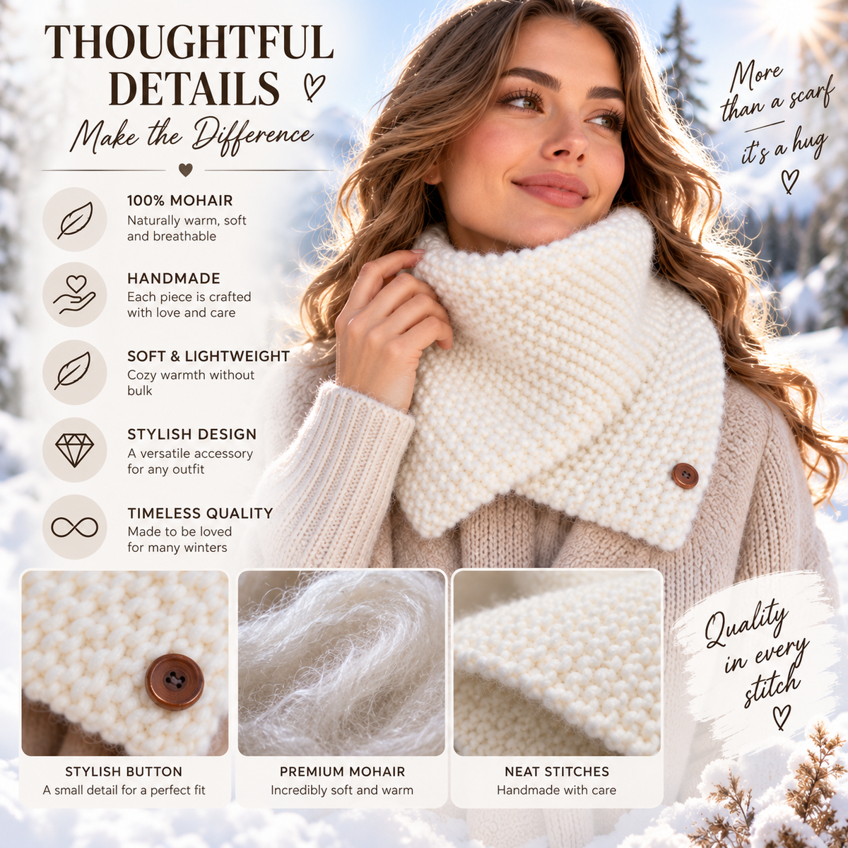 Handmade Mohair Neck Warmer for Women – Soft Knitted Cowl Scarf, Cozy Winter Scarf, Christmas Gift for Her