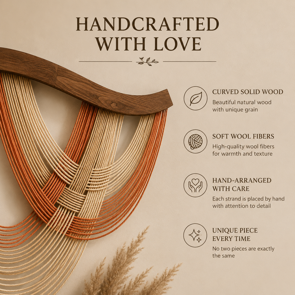 Handmade Nordic Fiber Wall Art – Wood & Wool Woven Wall Hanging