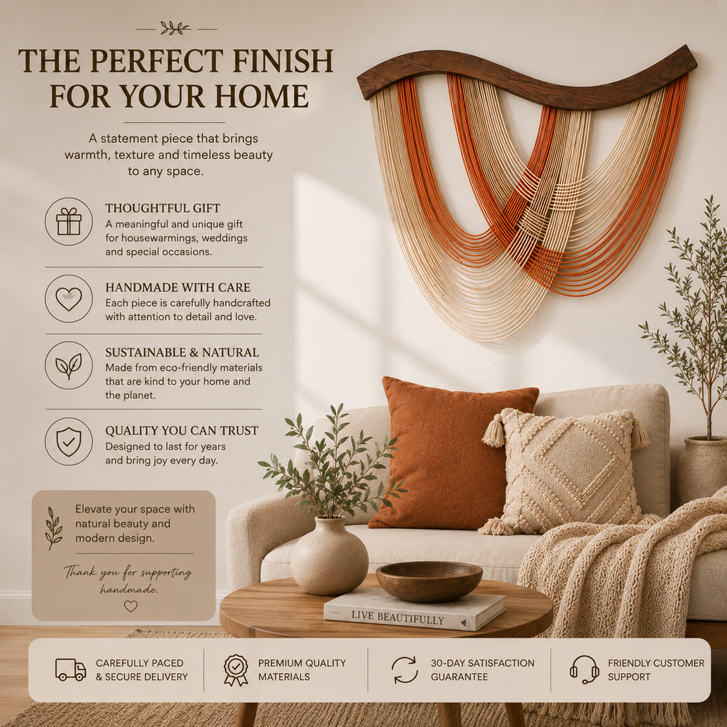 Handmade Nordic Fiber Wall Art – Wood & Wool Woven Wall Hanging