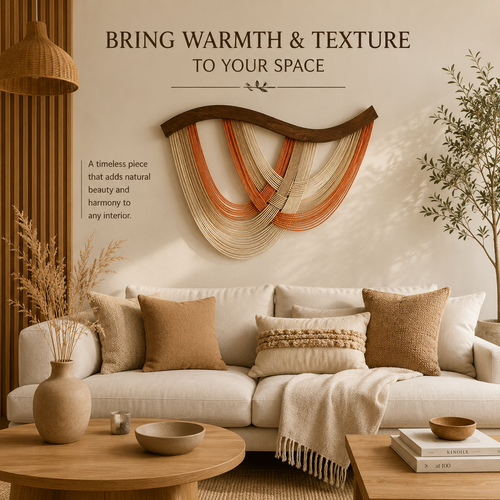 Handmade Nordic Fiber Wall Art – Wood & Wool Woven Wall Hanging