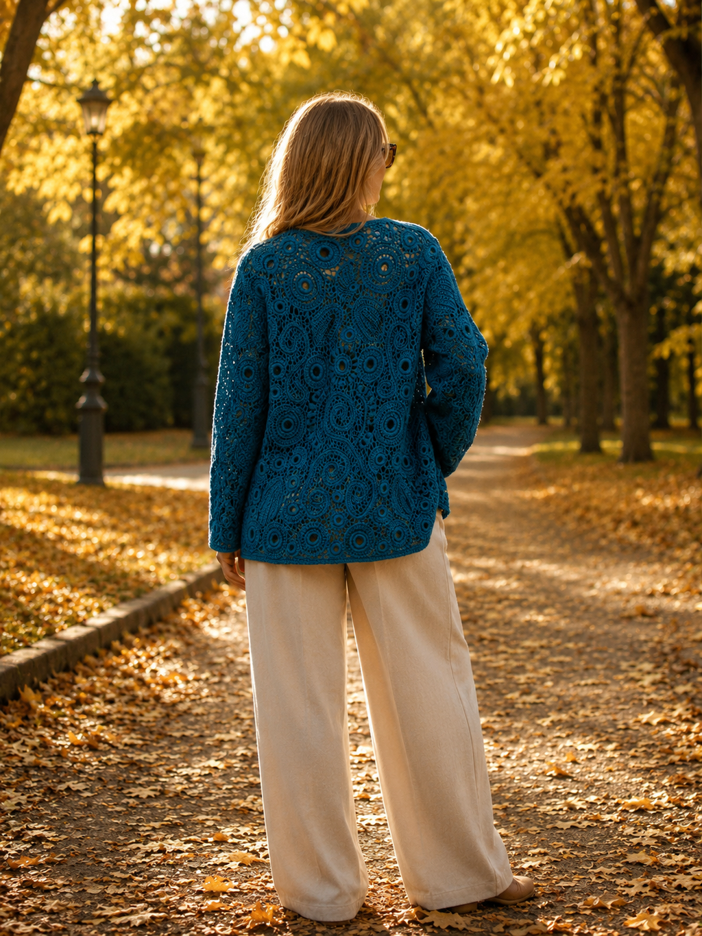 Handmade Irish Lace Cardigan – One of a Kind – Deep Blue