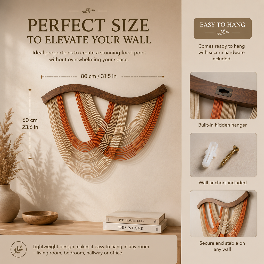Handmade Nordic Fiber Wall Art – Wood & Wool Woven Wall Hanging