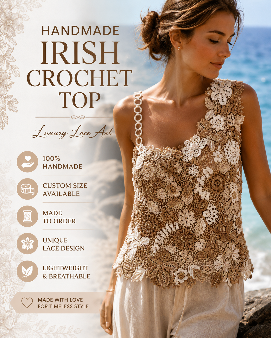 Handmade Irish Crochet Top – One of a Kind – Made to Order