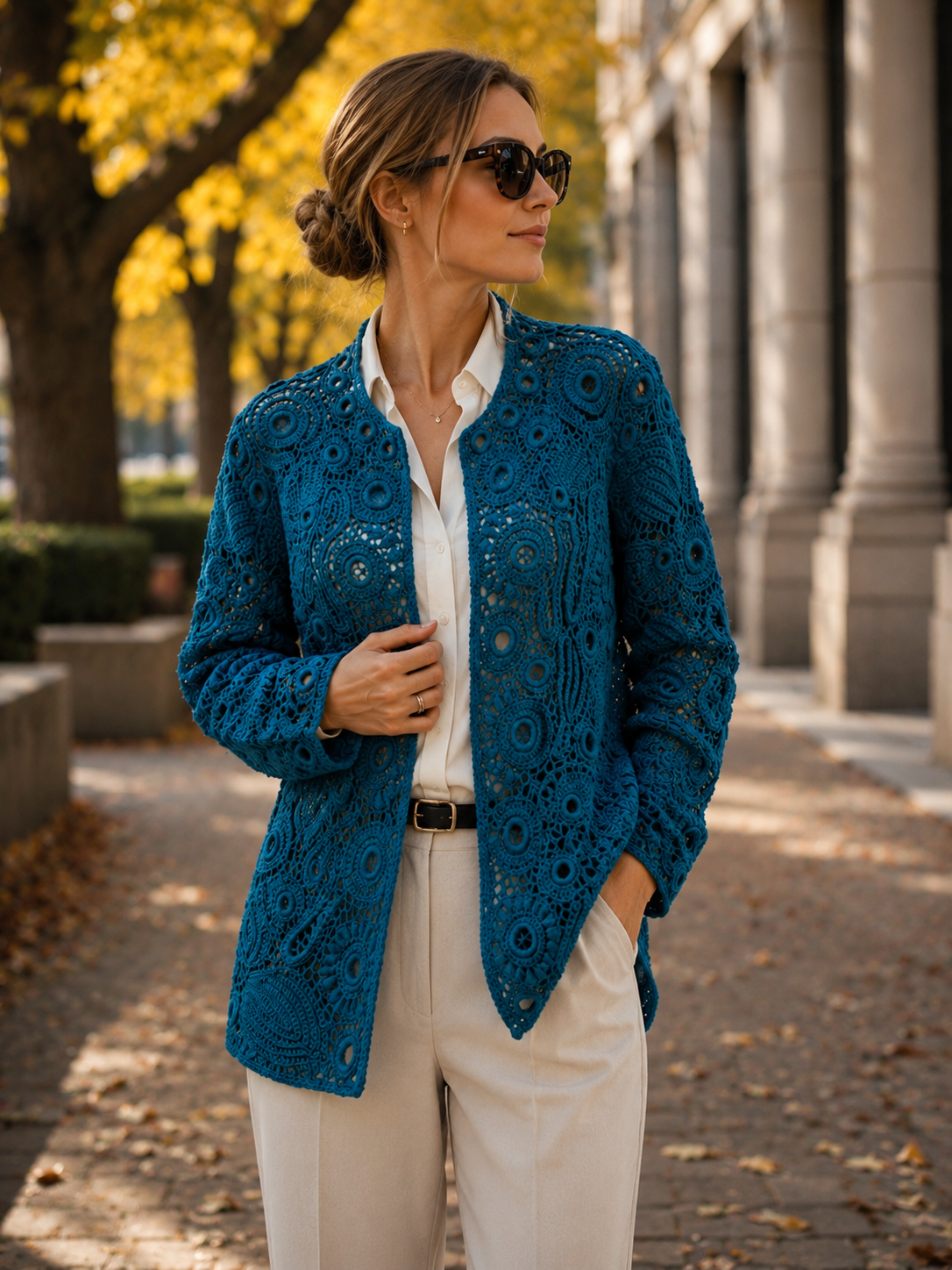 Handmade Irish Lace Cardigan – One of a Kind – Deep Blue