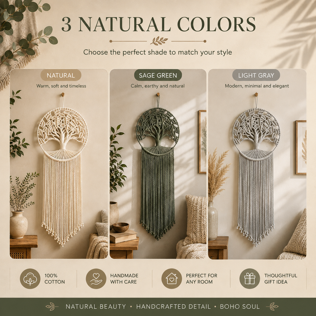 Tree of Life Macrame Wall Hanging – Handmade Boho Woven Wall Decor, Bedroom & Living Room Tapestry