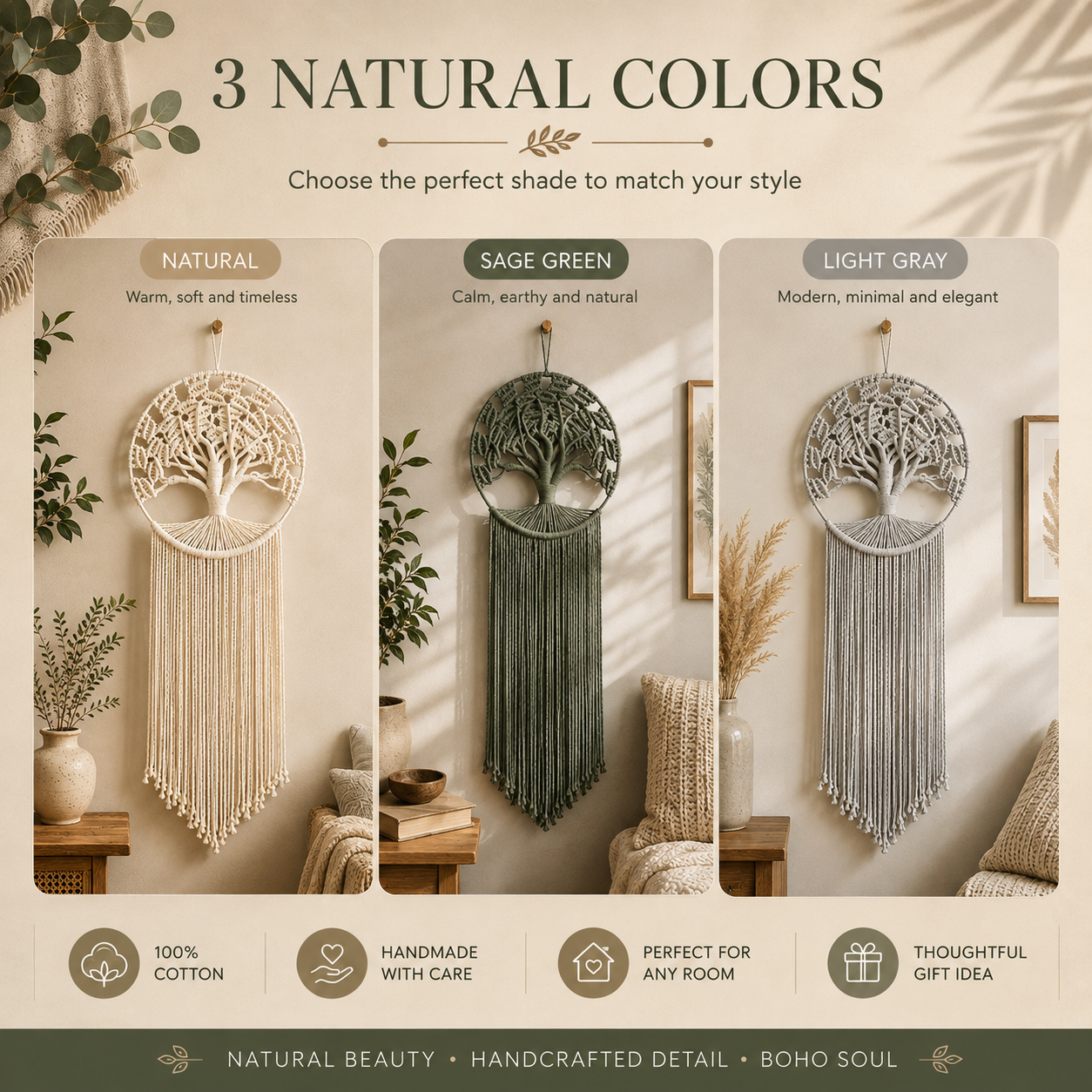 Tree of Life Macrame Wall Hanging – Handmade Boho Woven Wall Decor, Bedroom & Living Room Tapestry