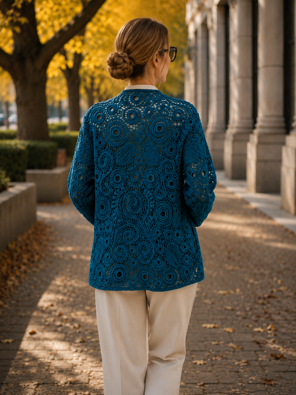 Handmade Irish Lace Cardigan – One of a Kind – Deep Blue