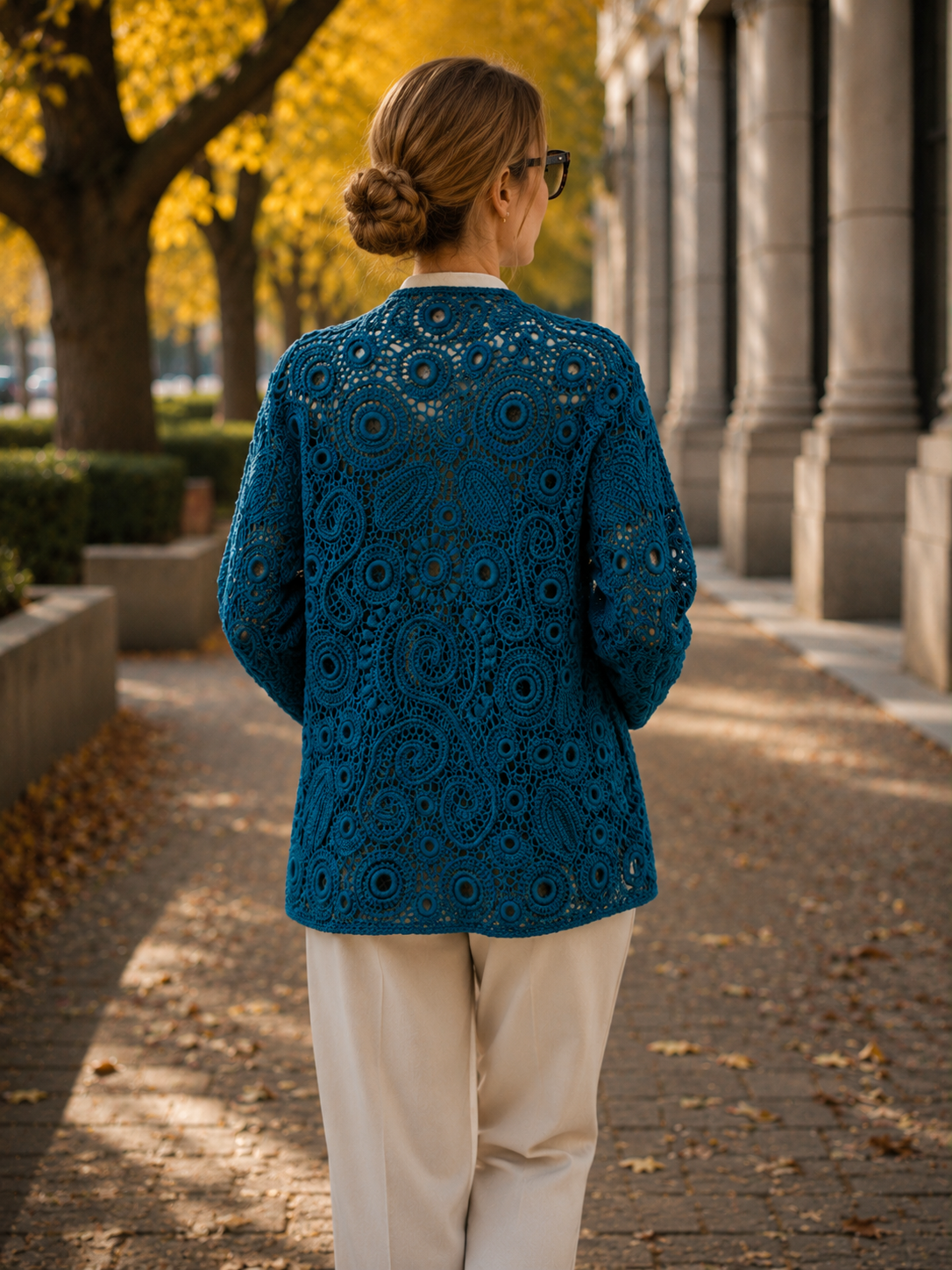 Handmade Irish Lace Cardigan – One of a Kind – Deep Blue