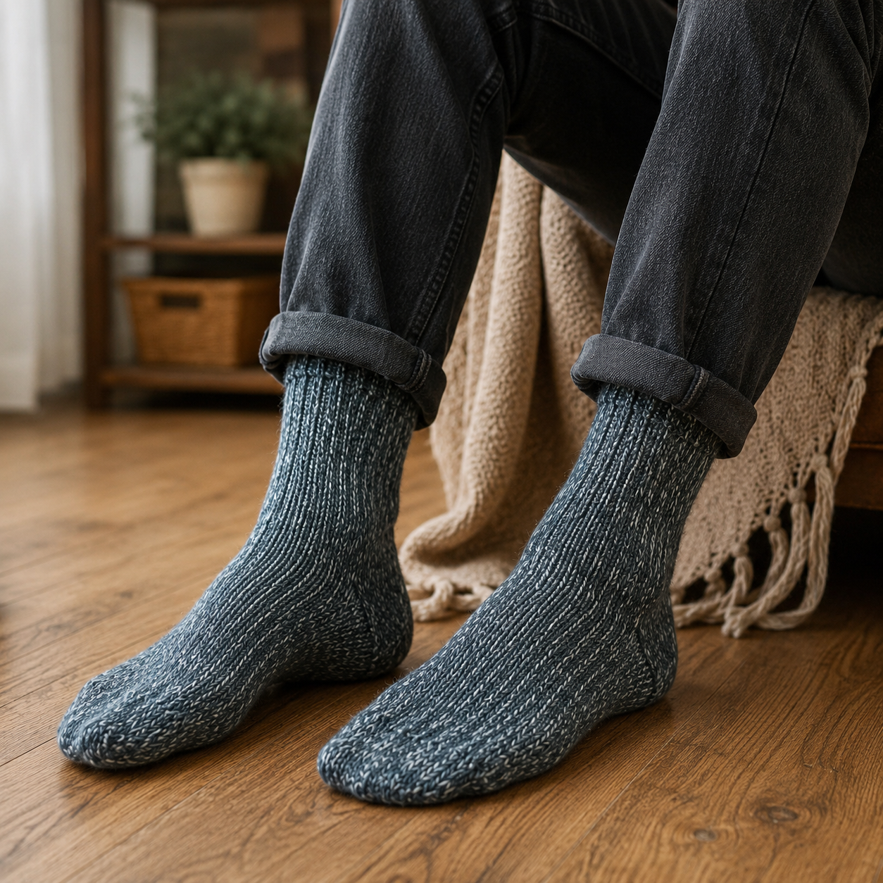 Handmade Men’s Wool Socks – Warm Hand Knitted Socks, EU Size 45